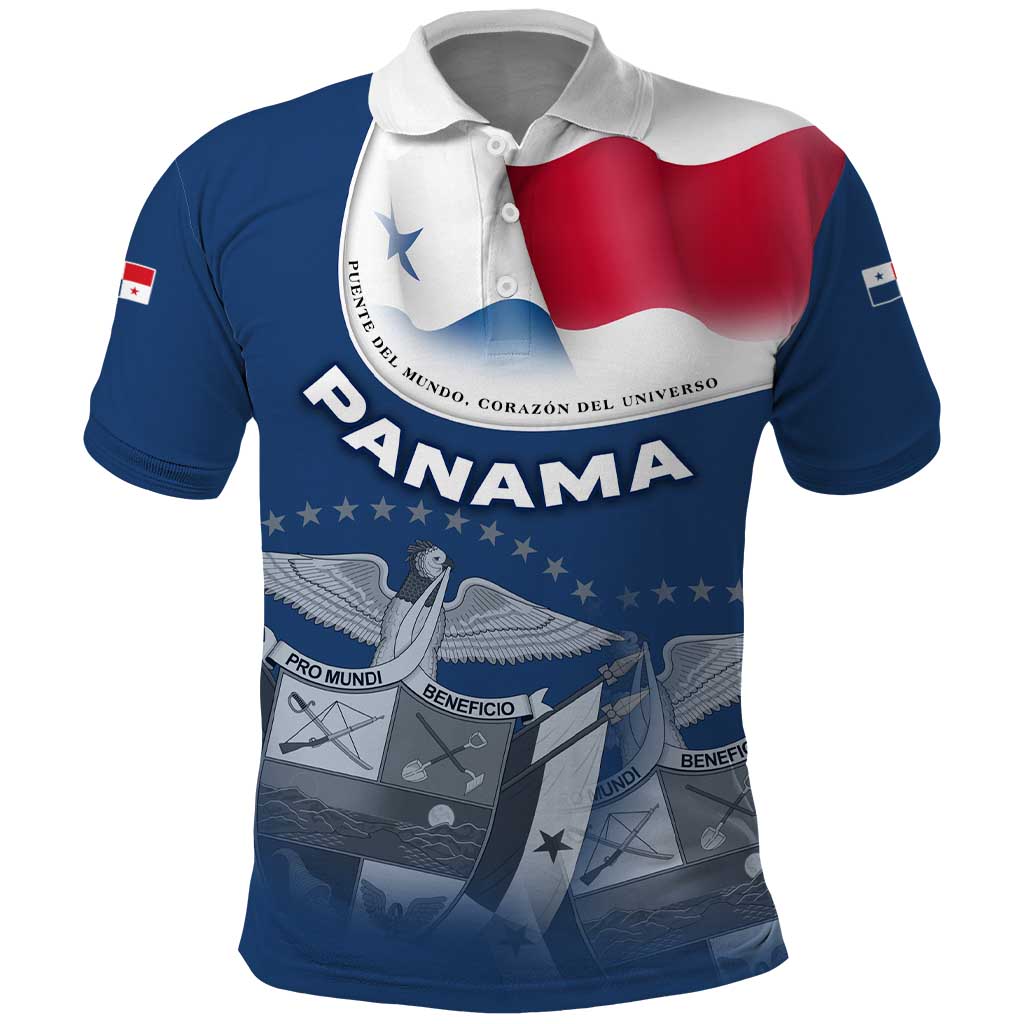 Panama National Flag Polo Shirt with Canal Symbolism and Puente del Mundo Motto Design - Wonder Print Shop