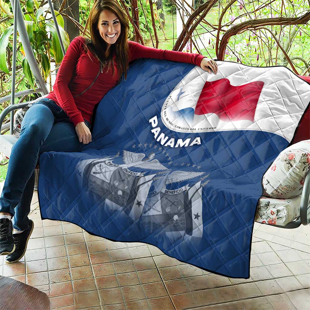 Panama National Flag Quilt with Canal Symbolism and Puente del Mundo Motto Design - Wonder Print Shop