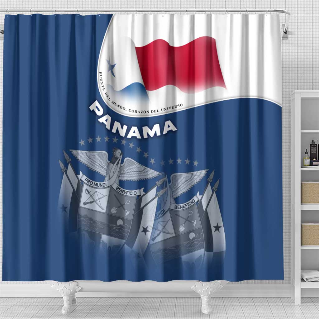 Panama National Flag Shower Curtain with Canal Symbolism and Puente del Mundo Motto Design - Wonder Print Shop