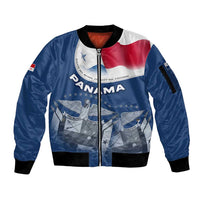 Panama National Flag Sleeve Zip Bomber Jacket with Canal Symbolism and Puente del Mundo Motto Design - Wonder Print Shop