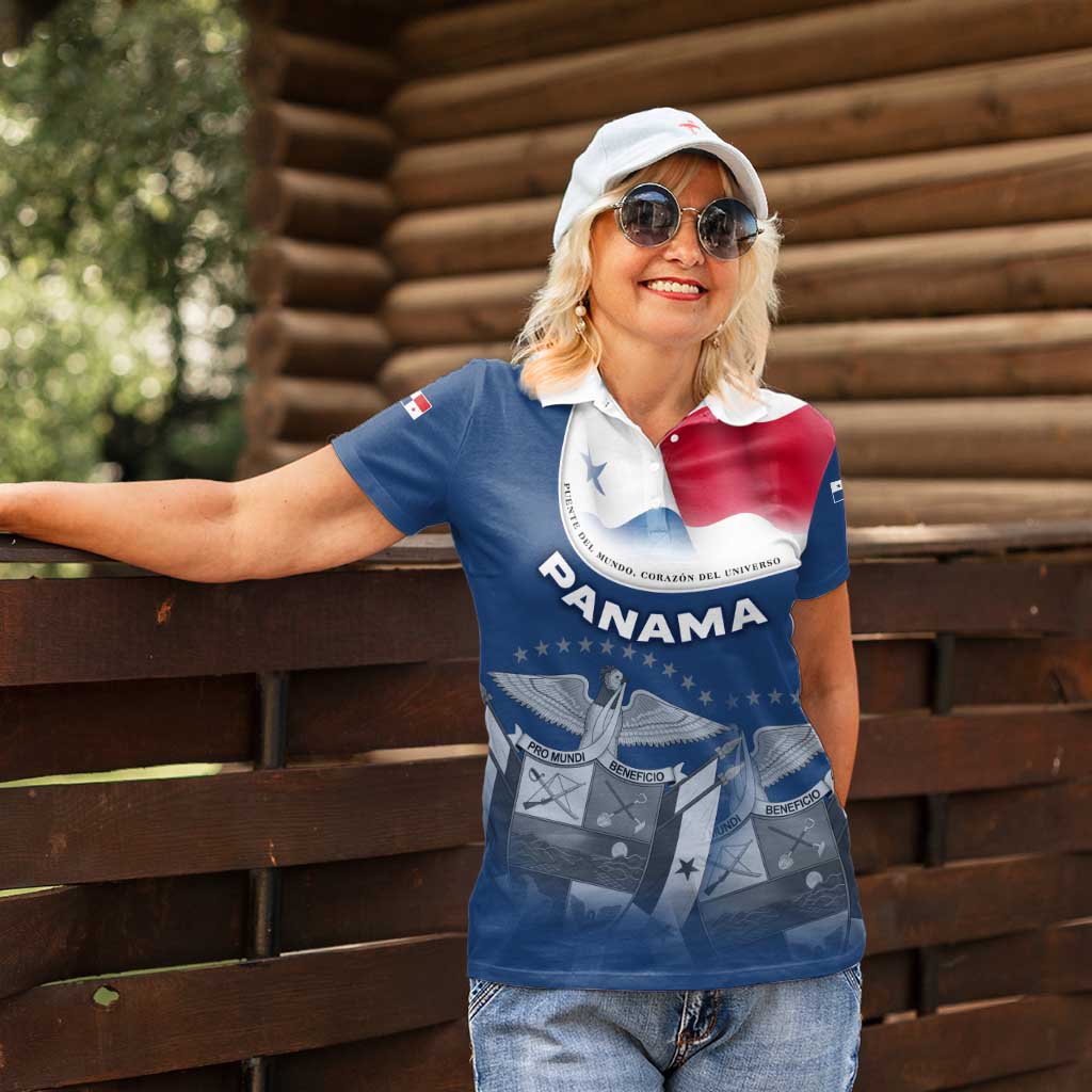 Panama National Flag Women Polo Shirt with Canal Symbolism and Puente del Mundo Motto Design - Wonder Print Shop