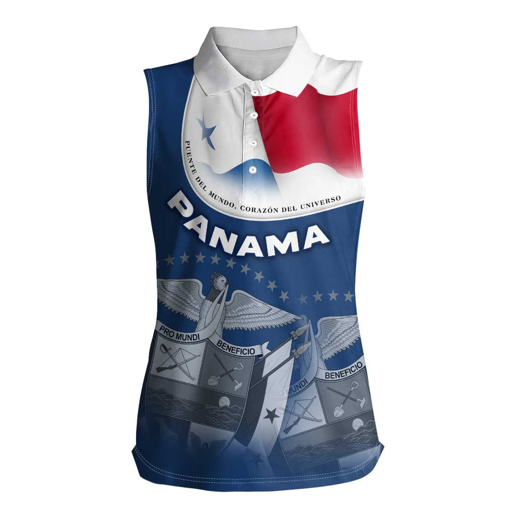 Panama National Flag Women Sleeveless Polo Shirt with Canal Symbolism and Puente del Mundo Motto Design - Wonder Print Shop