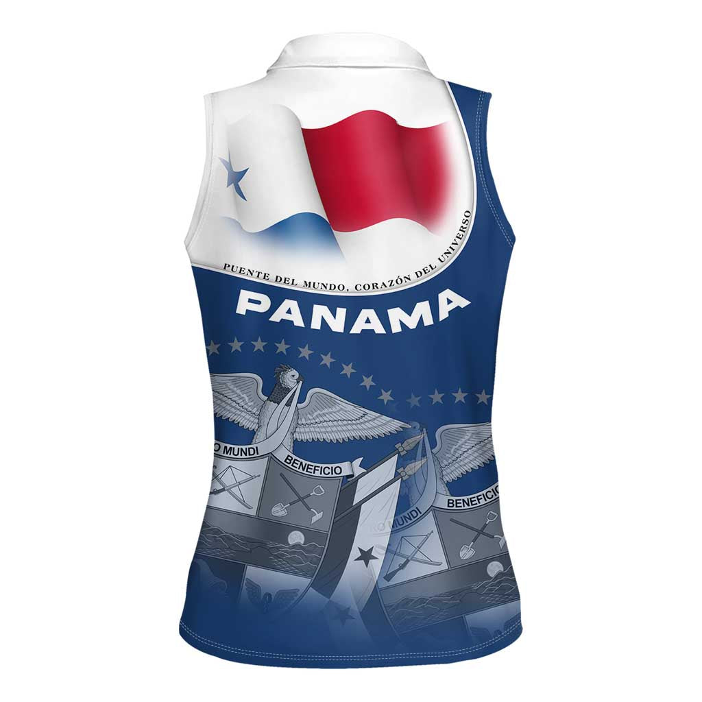 Panama National Flag Women Sleeveless Polo Shirt with Canal Symbolism and Puente del Mundo Motto Design - Wonder Print Shop
