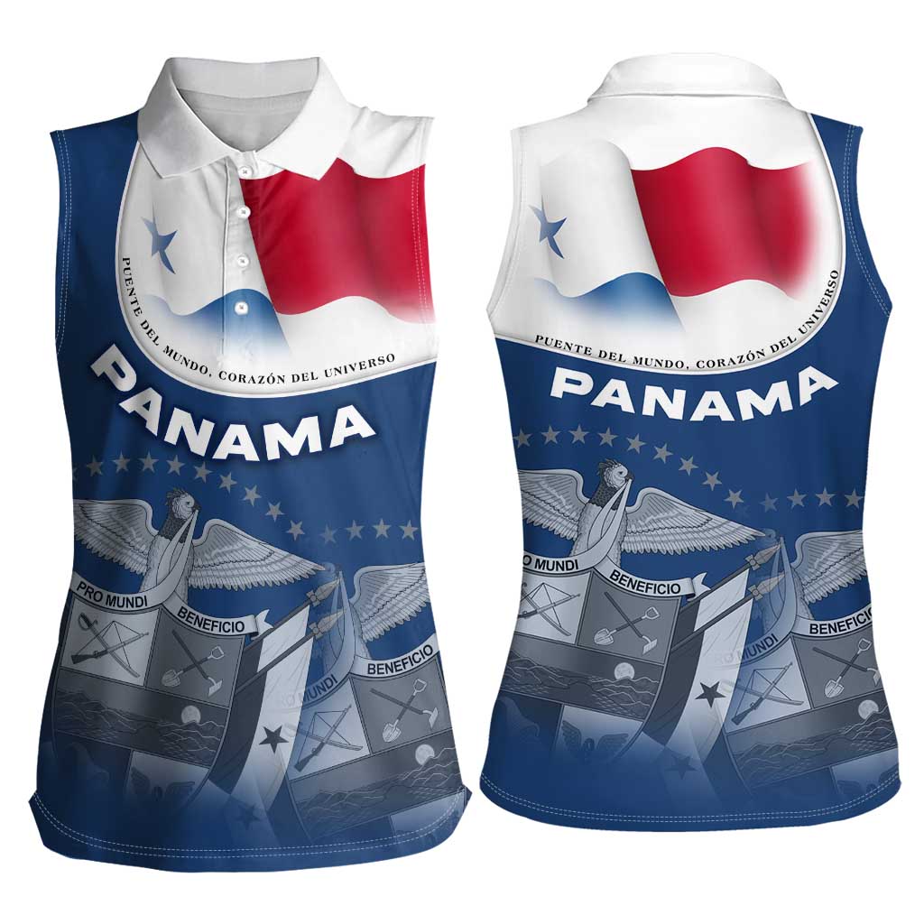 Panama National Flag Women Sleeveless Polo Shirt with Canal Symbolism and Puente del Mundo Motto Design - Wonder Print Shop