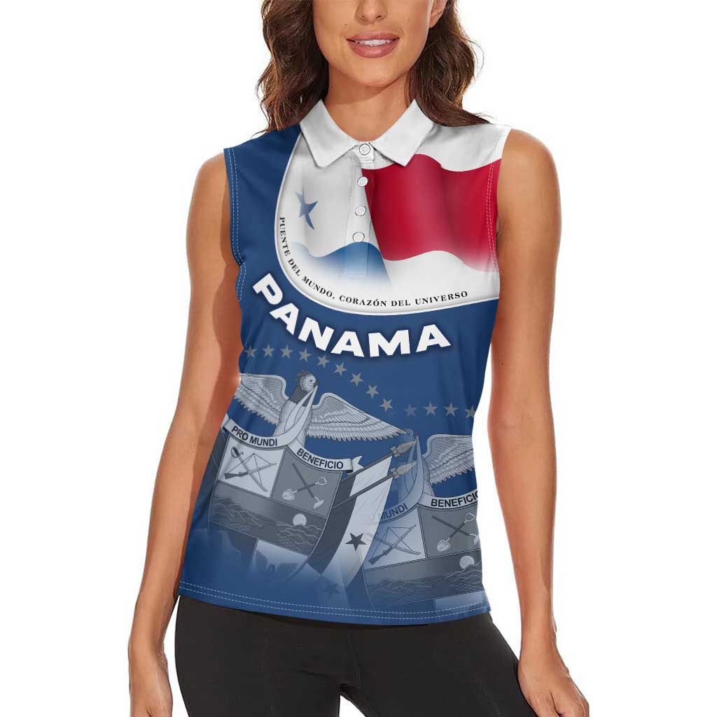 Panama National Flag Women Sleeveless Polo Shirt with Canal Symbolism and Puente del Mundo Motto Design - Wonder Print Shop