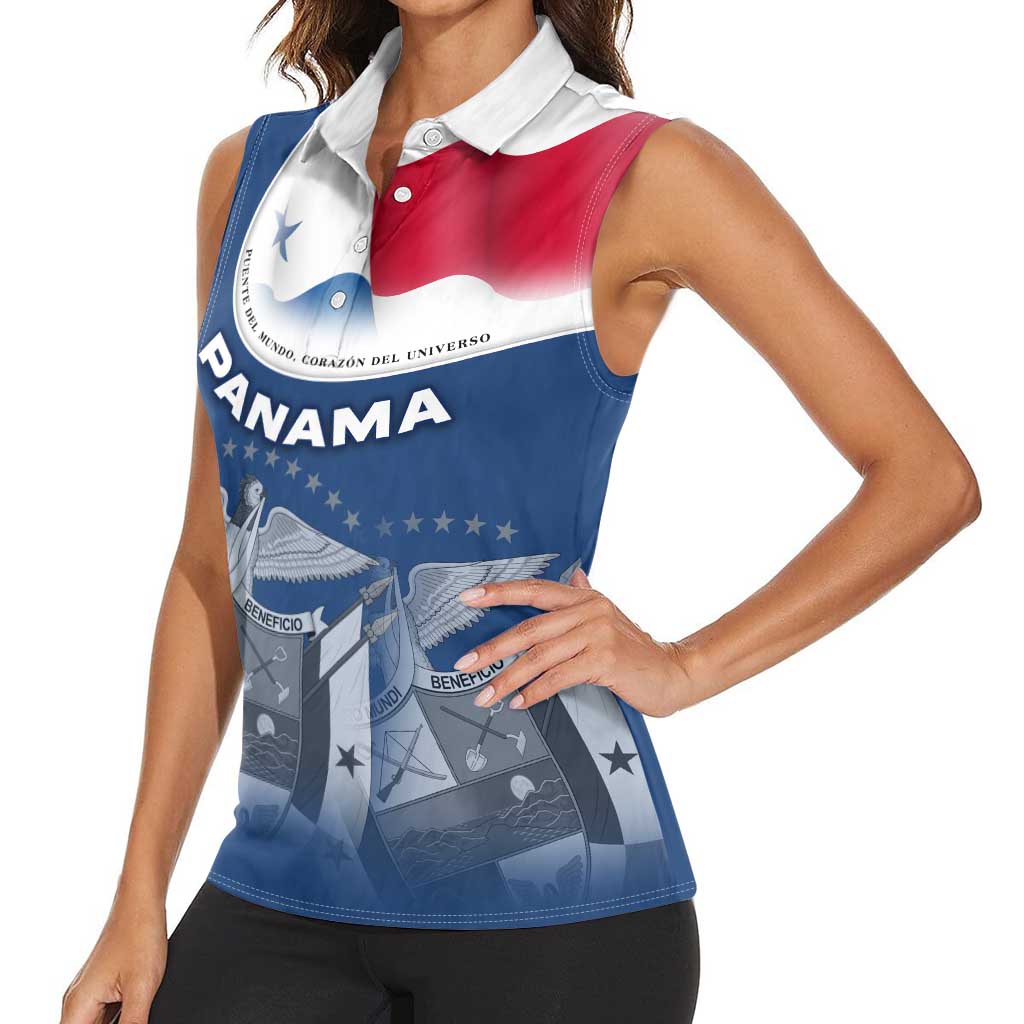 Panama National Flag Women Sleeveless Polo Shirt with Canal Symbolism and Puente del Mundo Motto Design - Wonder Print Shop