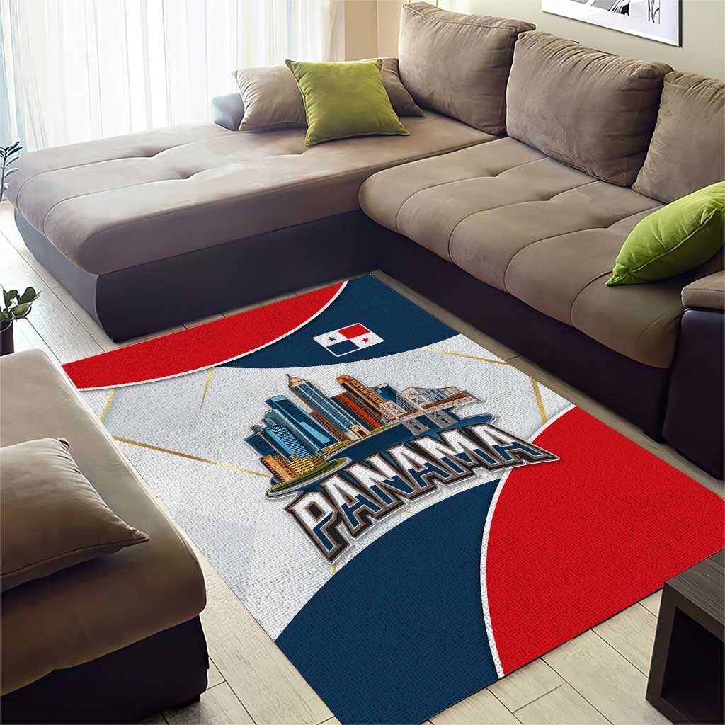Panama City Skyline Area Rug with National Coat of Arms and Red Blue Flag Theme - Wonder Print Shop