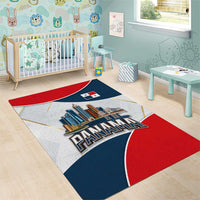 Panama City Skyline Area Rug with National Coat of Arms and Red Blue Flag Theme - Wonder Print Shop