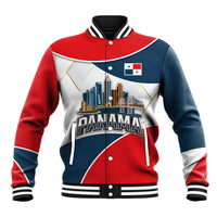 Panama City Skyline Baseball Jacket with National Coat of Arms and Red Blue Flag Theme - Wonder Print Shop