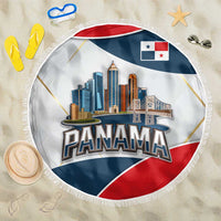 Panama City Skyline Beach Blanket with National Coat of Arms and Red Blue Flag Theme - Wonder Print Shop