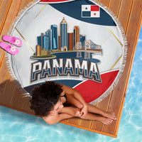 Panama City Skyline Beach Blanket with National Coat of Arms and Red Blue Flag Theme - Wonder Print Shop