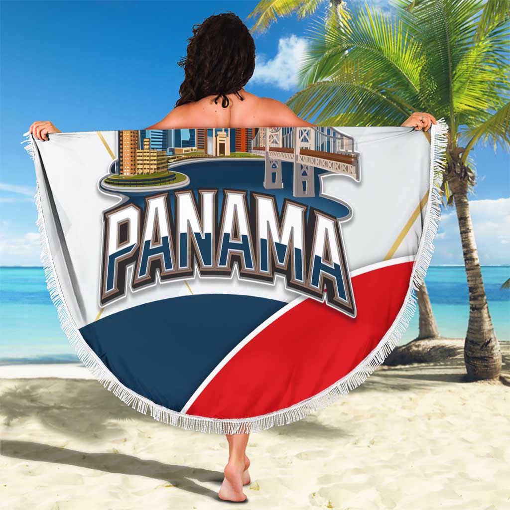Panama City Skyline Beach Blanket with National Coat of Arms and Red Blue Flag Theme - Wonder Print Shop