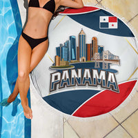Panama City Skyline Beach Blanket with National Coat of Arms and Red Blue Flag Theme - Wonder Print Shop