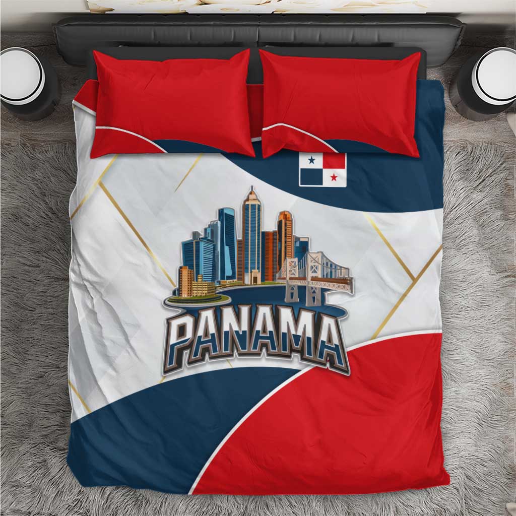 Panama City Skyline Bedding Set with National Coat of Arms and Red Blue Flag Theme - Wonder Print Shop