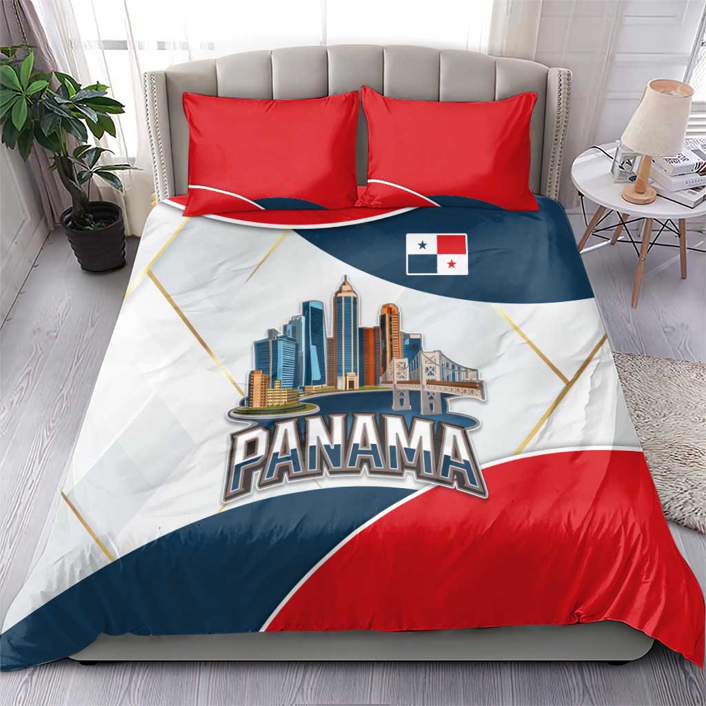 Panama City Skyline Bedding Set with National Coat of Arms and Red Blue Flag Theme - Wonder Print Shop