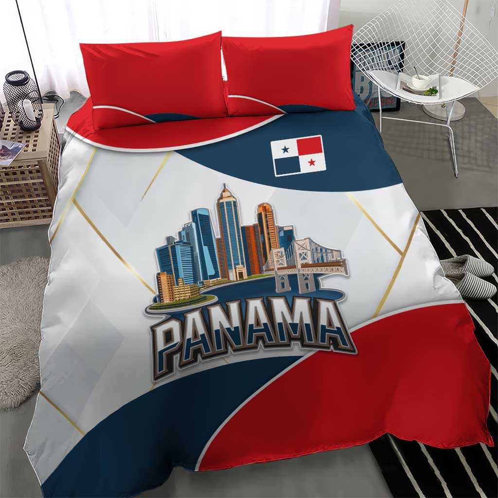 Panama City Skyline Bedding Set with National Coat of Arms and Red Blue Flag Theme - Wonder Print Shop