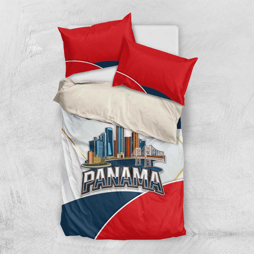 Panama City Skyline Bedding Set with National Coat of Arms and Red Blue Flag Theme - Wonder Print Shop