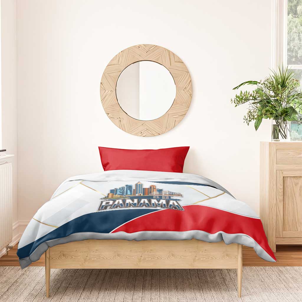 Panama City Skyline Bedding Set with National Coat of Arms and Red Blue Flag Theme - Wonder Print Shop