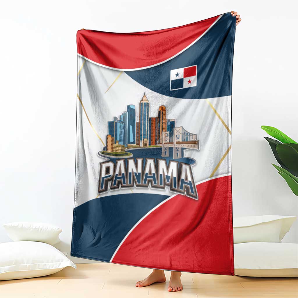 Panama City Skyline Blanket with National Coat of Arms and Red Blue Flag Theme - Wonder Print Shop