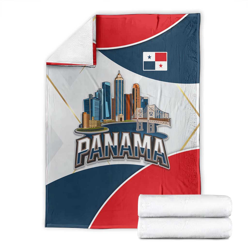Panama City Skyline Blanket with National Coat of Arms and Red Blue Flag Theme - Wonder Print Shop