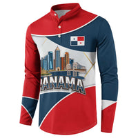 Panama City Skyline Button Sweatshirt with National Coat of Arms and Red Blue Flag Theme - Wonder Print Shop