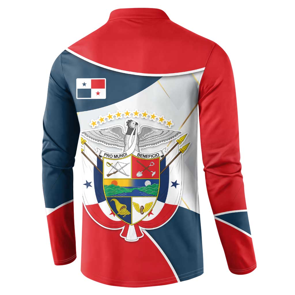 Panama City Skyline Button Sweatshirt with National Coat of Arms and Red Blue Flag Theme - Wonder Print Shop