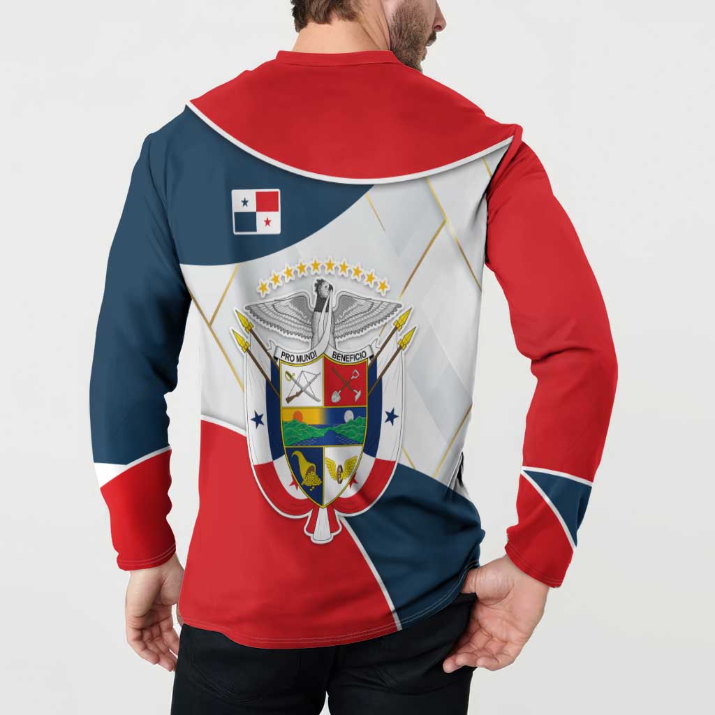Panama City Skyline Button Sweatshirt with National Coat of Arms and Red Blue Flag Theme - Wonder Print Shop