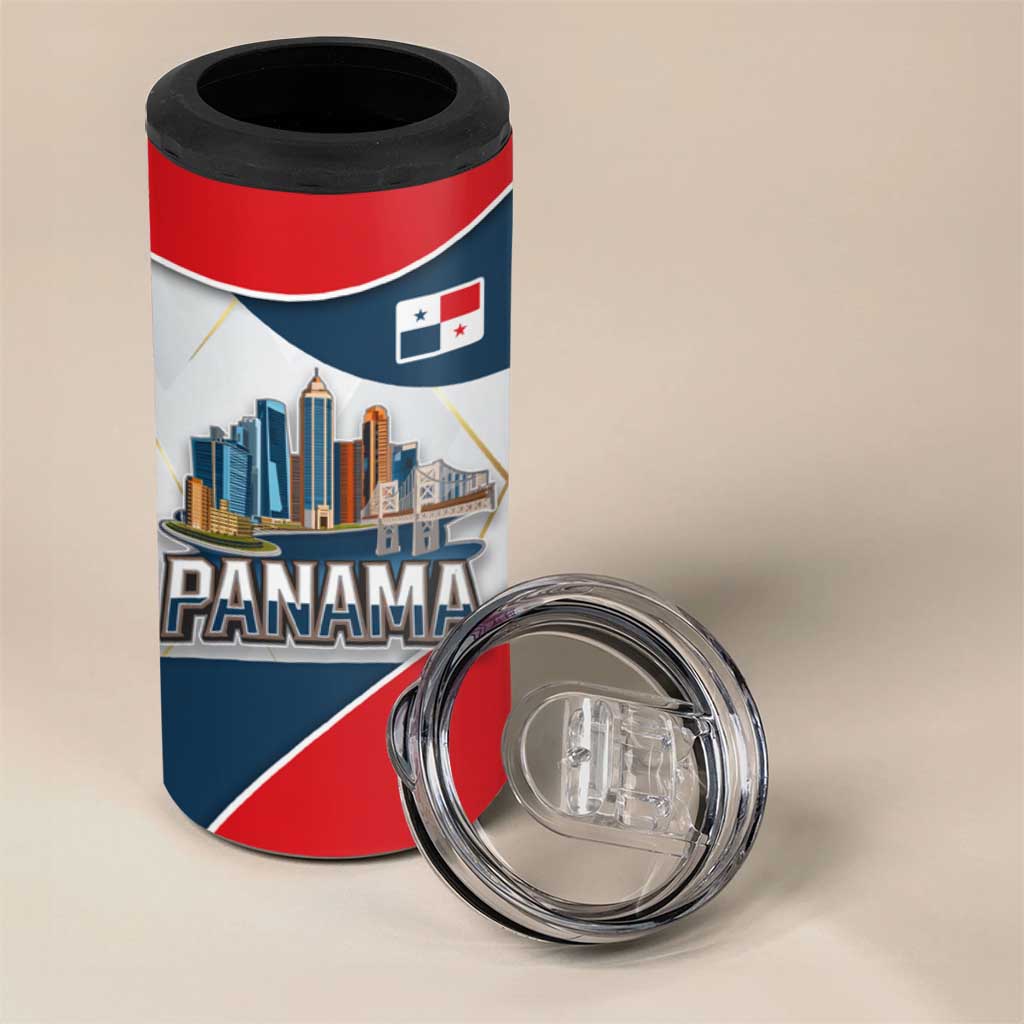 Panama City Skyline 4 in 1 Can Cooler Tumbler with National Coat of Arms and Red Blue Flag Theme - Wonder Print Shop