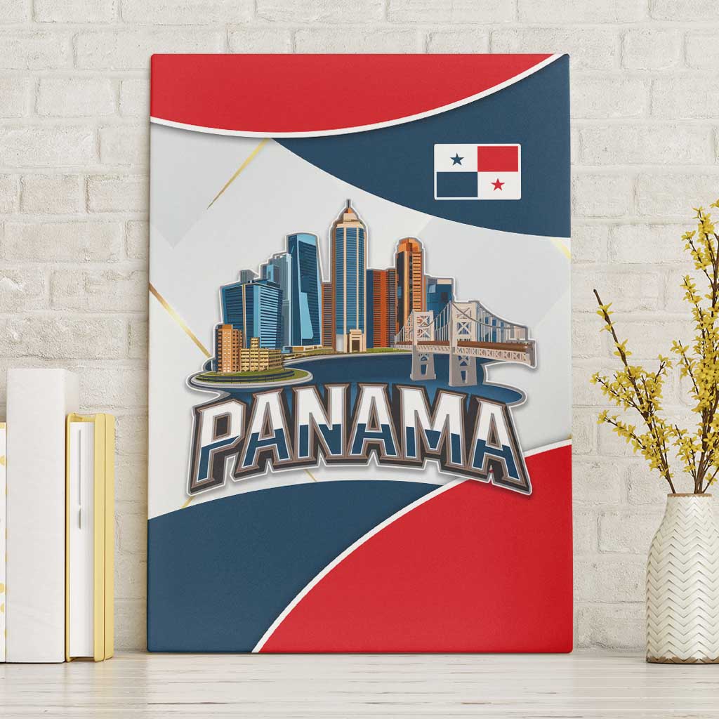 Panama City Skyline Canvas Wall Art with National Coat of Arms and Red Blue Flag Theme - Wonder Print Shop