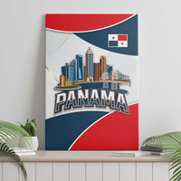 Panama City Skyline Canvas Wall Art with National Coat of Arms and Red Blue Flag Theme - Wonder Print Shop