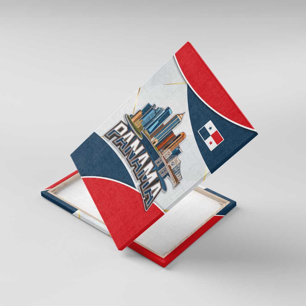 Panama City Skyline Canvas Wall Art with National Coat of Arms and Red Blue Flag Theme - Wonder Print Shop
