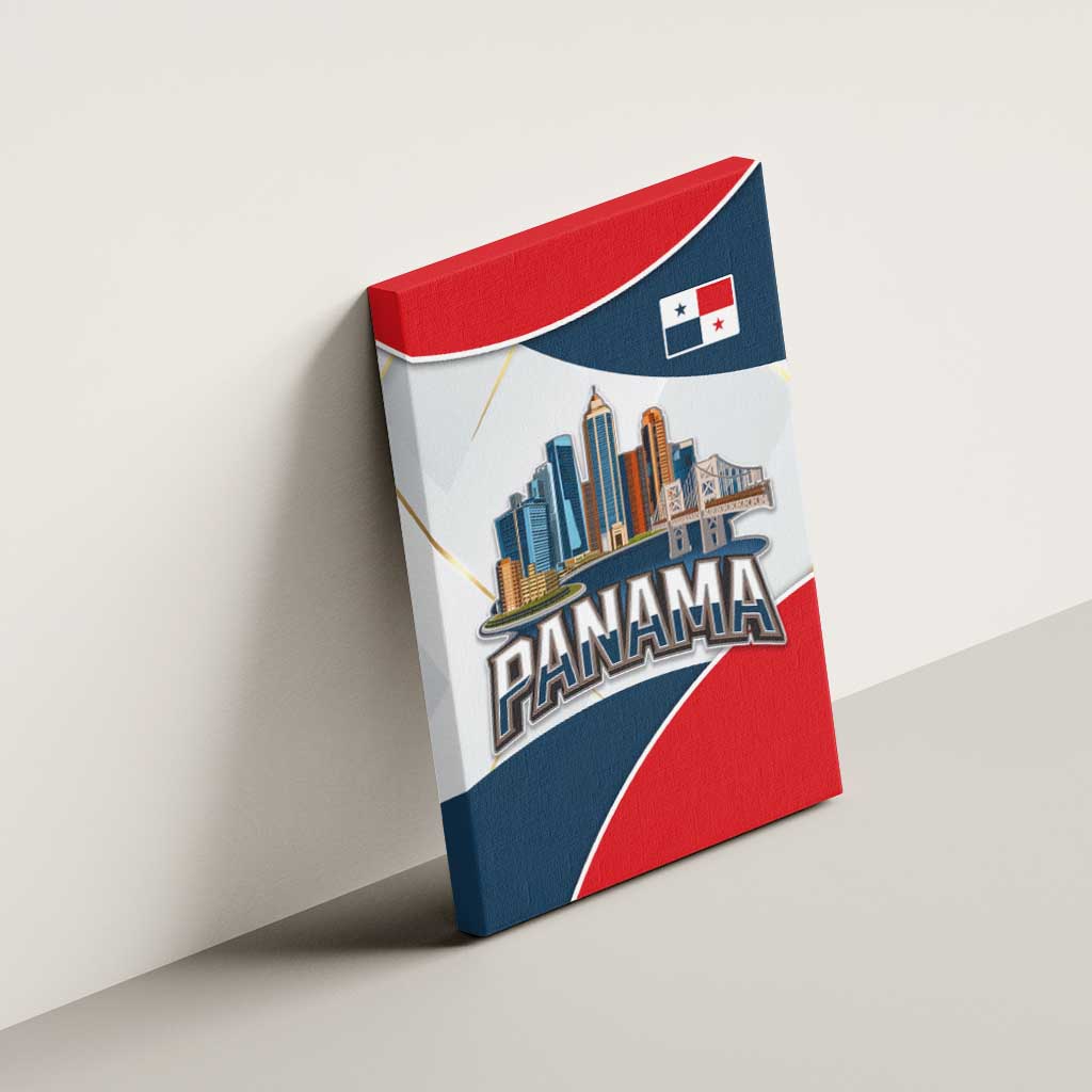 Panama City Skyline Canvas Wall Art with National Coat of Arms and Red Blue Flag Theme - Wonder Print Shop