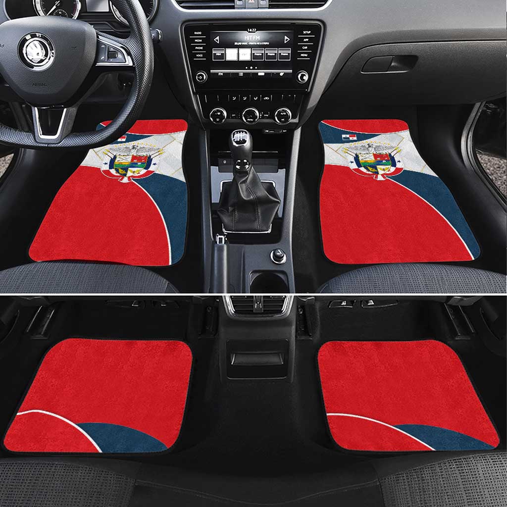 Panama City Skyline Car Mats with National Coat of Arms and Red Blue Flag Theme - Wonder Print Shop