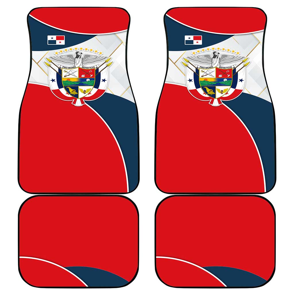 Panama City Skyline Car Mats with National Coat of Arms and Red Blue Flag Theme - Wonder Print Shop
