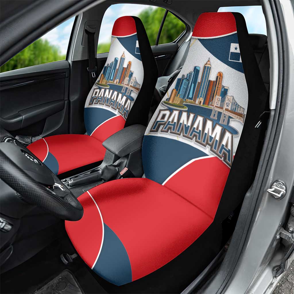 Panama City Skyline Car Seat Cover with National Coat of Arms and Red Blue Flag Theme - Wonder Print Shop