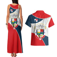 Panama City Skyline Couples Matching Tank Maxi Dress and Hawaiian Shirt with National Coat of Arms and Red Blue Flag Theme - Wonder Print Shop