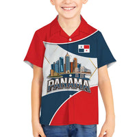 Panama City Skyline Family Matching Long Sleeve Bodycon Dress and Hawaiian Shirt with National Coat of Arms and Red Blue Flag Theme - Wonder Print Shop