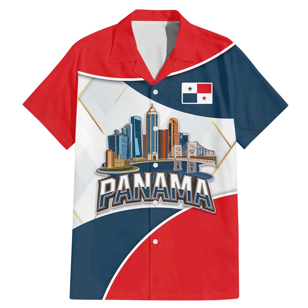 Panama City Skyline Family Matching Mermaid Dress and Hawaiian Shirt with National Coat of Arms and Red Blue Flag Theme - Wonder Print Shop