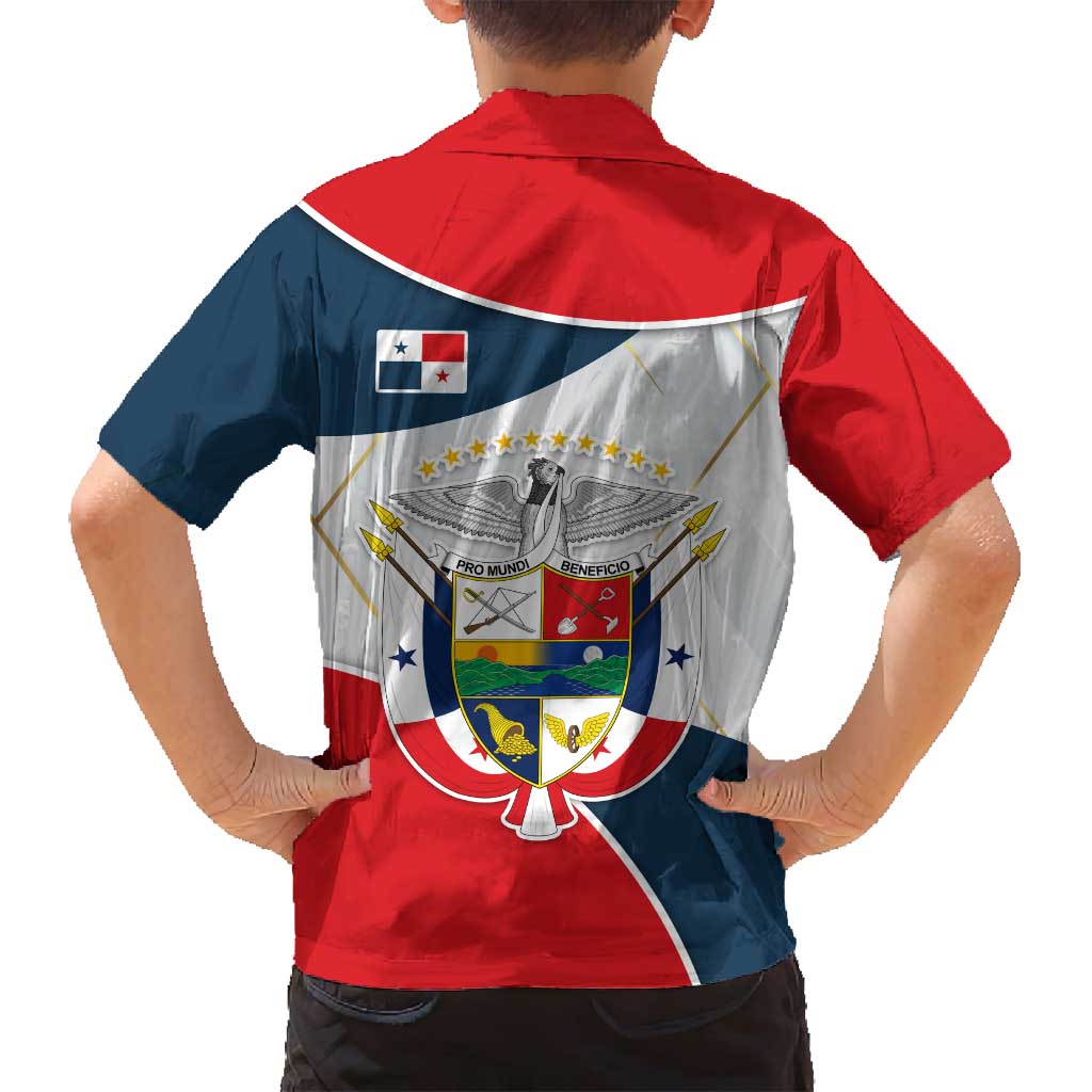 Panama City Skyline Family Matching Off Shoulder Maxi Dress and Hawaiian Shirt with National Coat of Arms and Red Blue Flag Theme - Wonder Print Shop