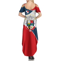 Panama City Skyline Family Matching Summer Maxi Dress and Hawaiian Shirt with National Coat of Arms and Red Blue Flag Theme - Wonder Print Shop