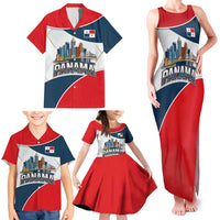 Panama City Skyline Family Matching Tank Maxi Dress and Hawaiian Shirt with National Coat of Arms and Red Blue Flag Theme - Wonder Print Shop