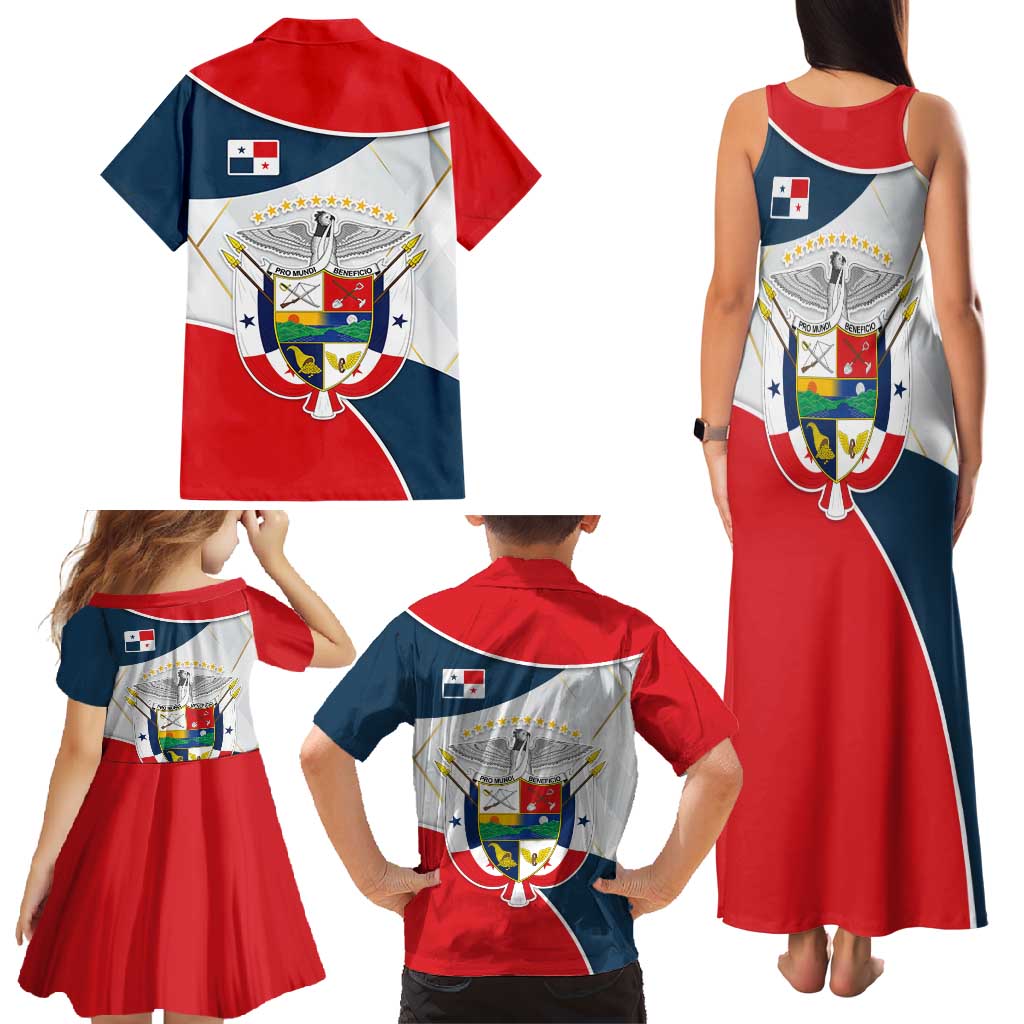 Panama City Skyline Family Matching Tank Maxi Dress and Hawaiian Shirt with National Coat of Arms and Red Blue Flag Theme - Wonder Print Shop