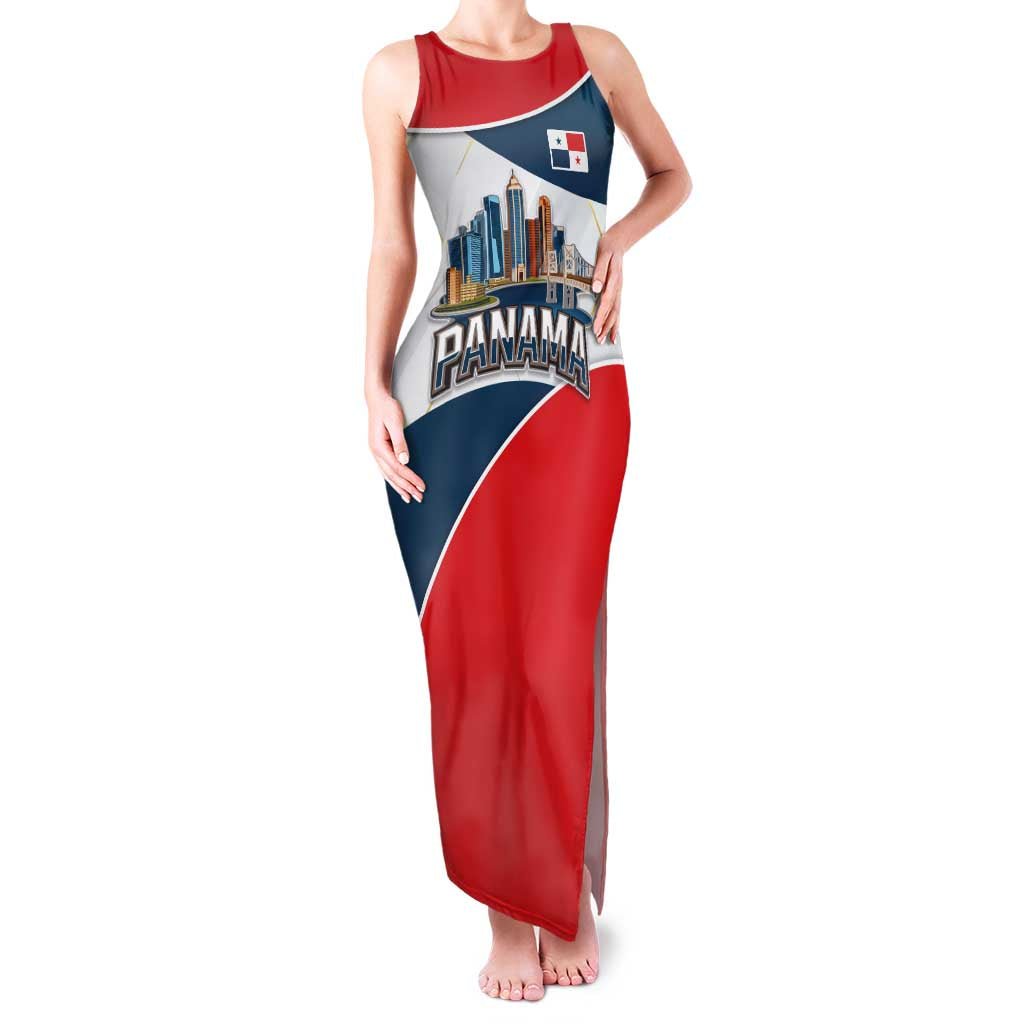Panama City Skyline Family Matching Tank Maxi Dress and Hawaiian Shirt with National Coat of Arms and Red Blue Flag Theme - Wonder Print Shop