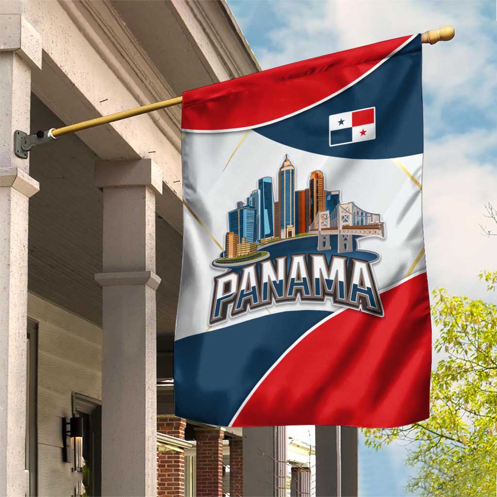 Panama City Skyline Garden Flag with National Coat of Arms and Red Blue Flag Theme - Wonder Print Shop