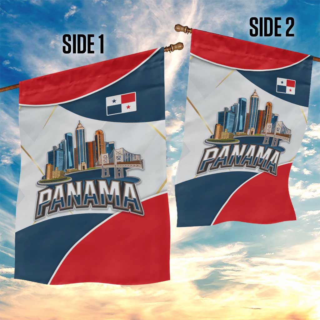 Panama City Skyline Garden Flag with National Coat of Arms and Red Blue Flag Theme - Wonder Print Shop