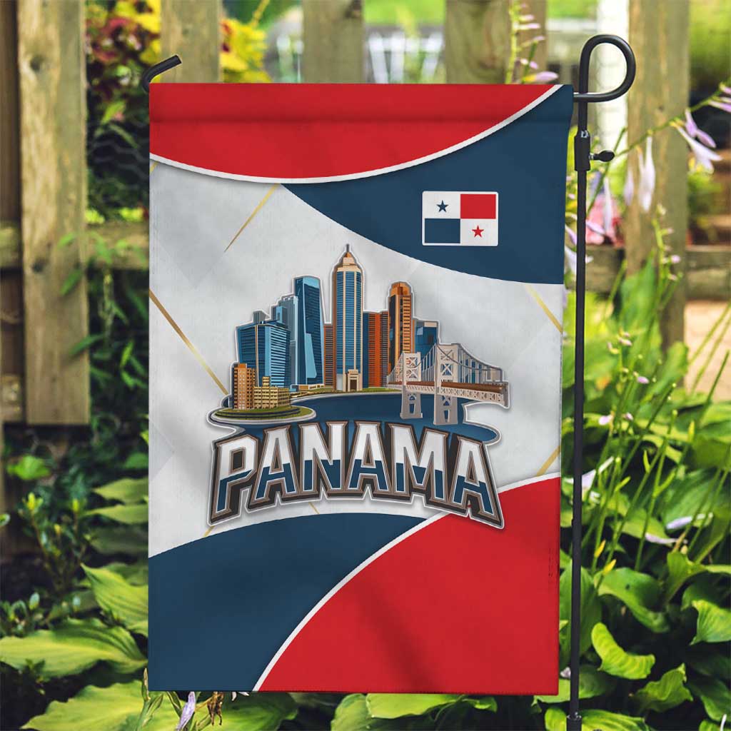 Panama City Skyline Garden Flag with National Coat of Arms and Red Blue Flag Theme - Wonder Print Shop