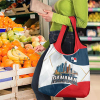 Panama City Skyline Grocery Bag with National Coat of Arms and Red Blue Flag Theme - Wonder Print Shop