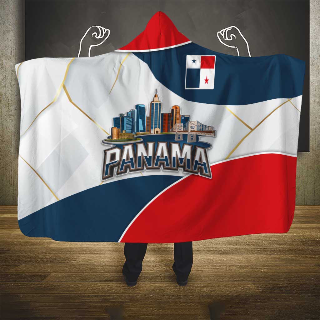 Panama City Skyline Hooded Blanket with National Coat of Arms and Red Blue Flag Theme - Wonder Print Shop