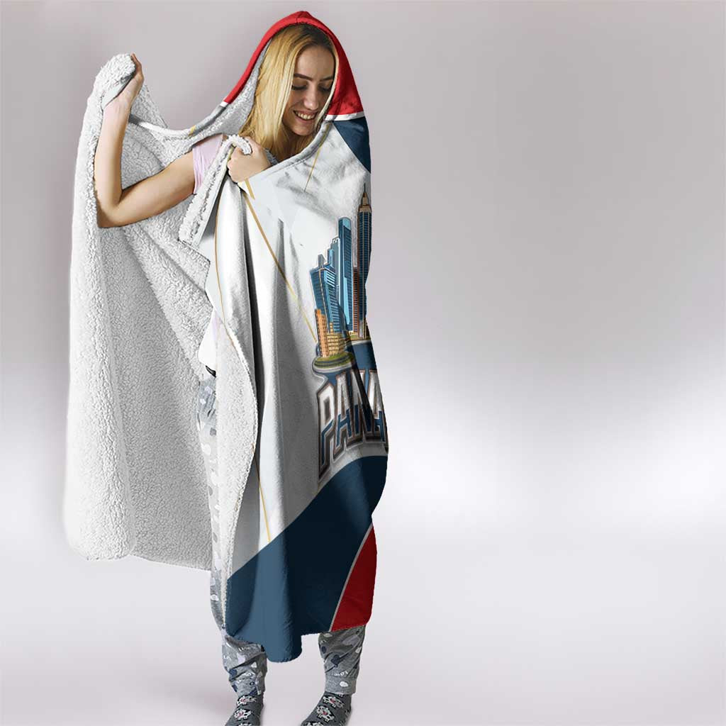 Panama City Skyline Hooded Blanket with National Coat of Arms and Red Blue Flag Theme - Wonder Print Shop