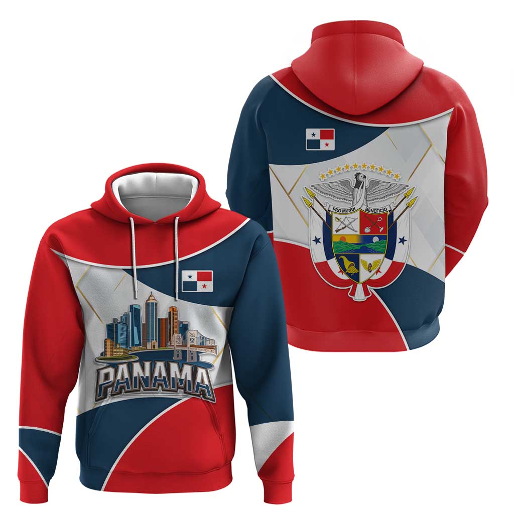 Panama City Skyline Hoodie with National Coat of Arms and Red Blue Flag Theme - Wonder Print Shop